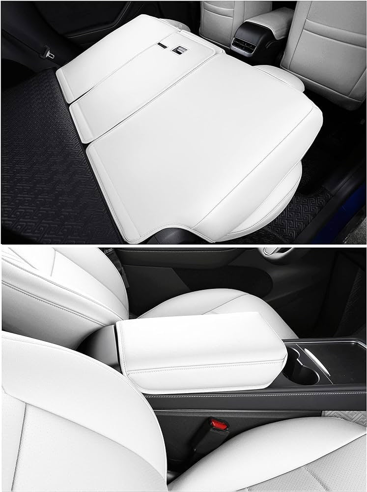 Tesla Model Y 5 Full Cover Seat Cover Custom Fit for Synthetic Leather Car Seat Cushion Protector for 2020 2021 2022 2023 2024 Customized (Lichi White Model Y)