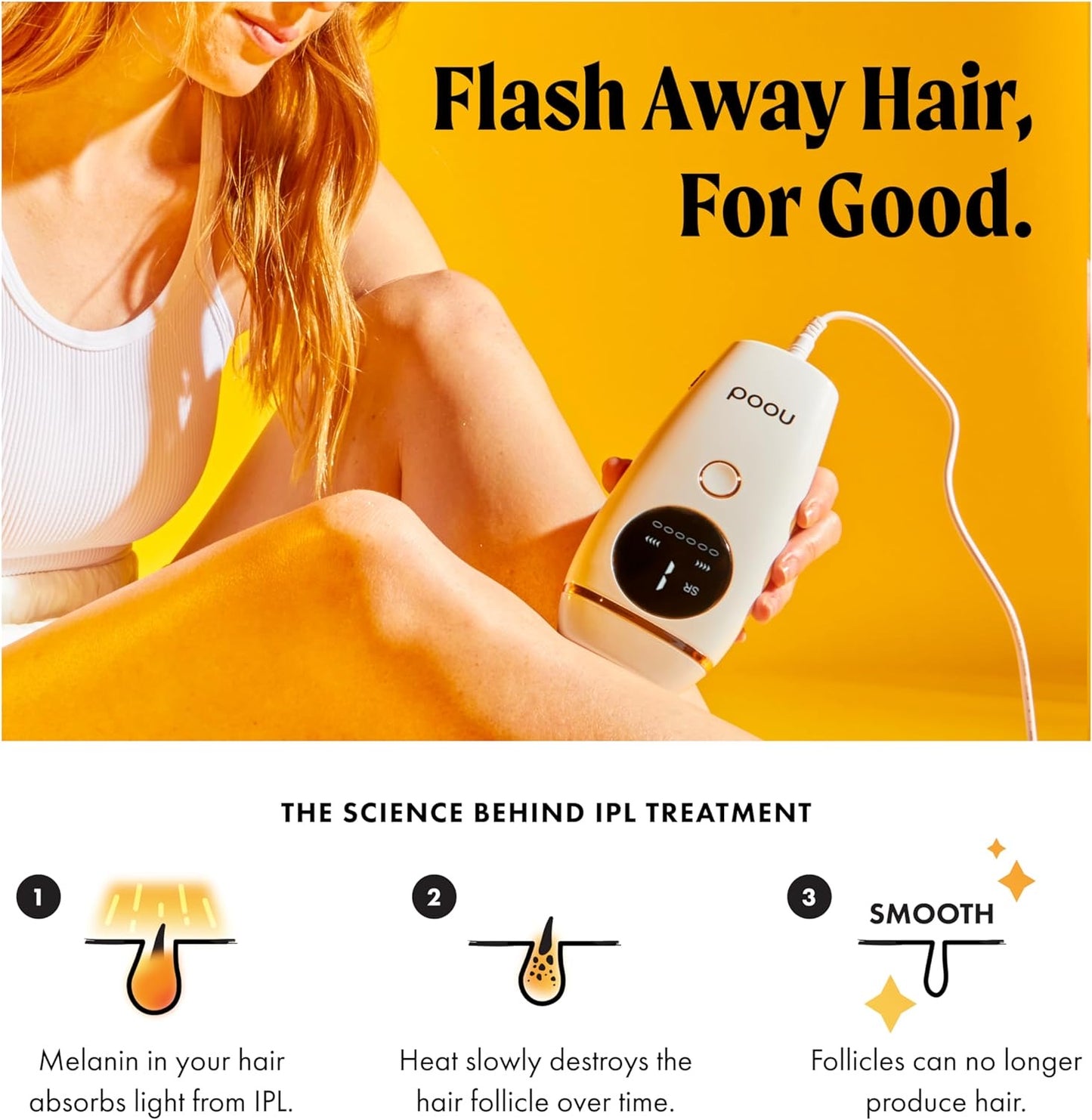 Flasher 2.0 by Nood, IPL Laser Hair Removal Device for Men and Women, Pain-free and Permanent Results, Safe for Whole Body Treatment