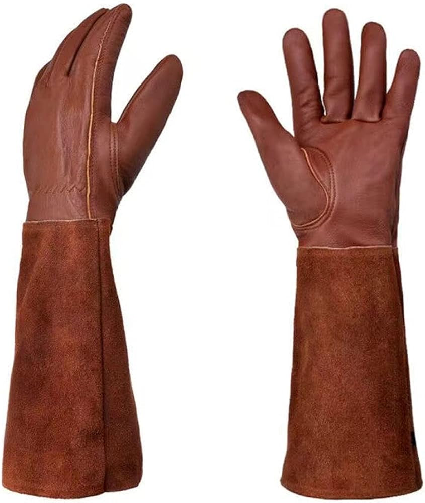 Gardening Gloves Women/Men - Thorn Proof Cowhide Leather Rose/Blackberry Pruning Long Forearm Protection Gauntlet