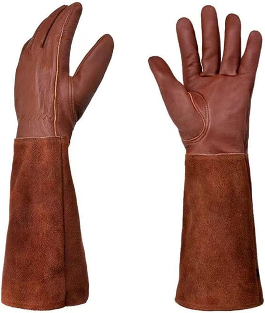 Gardening Gloves Women/Men - Thorn Proof Cowhide Leather Rose/Blackberry Pruning Long Forearm Protection Gauntlet