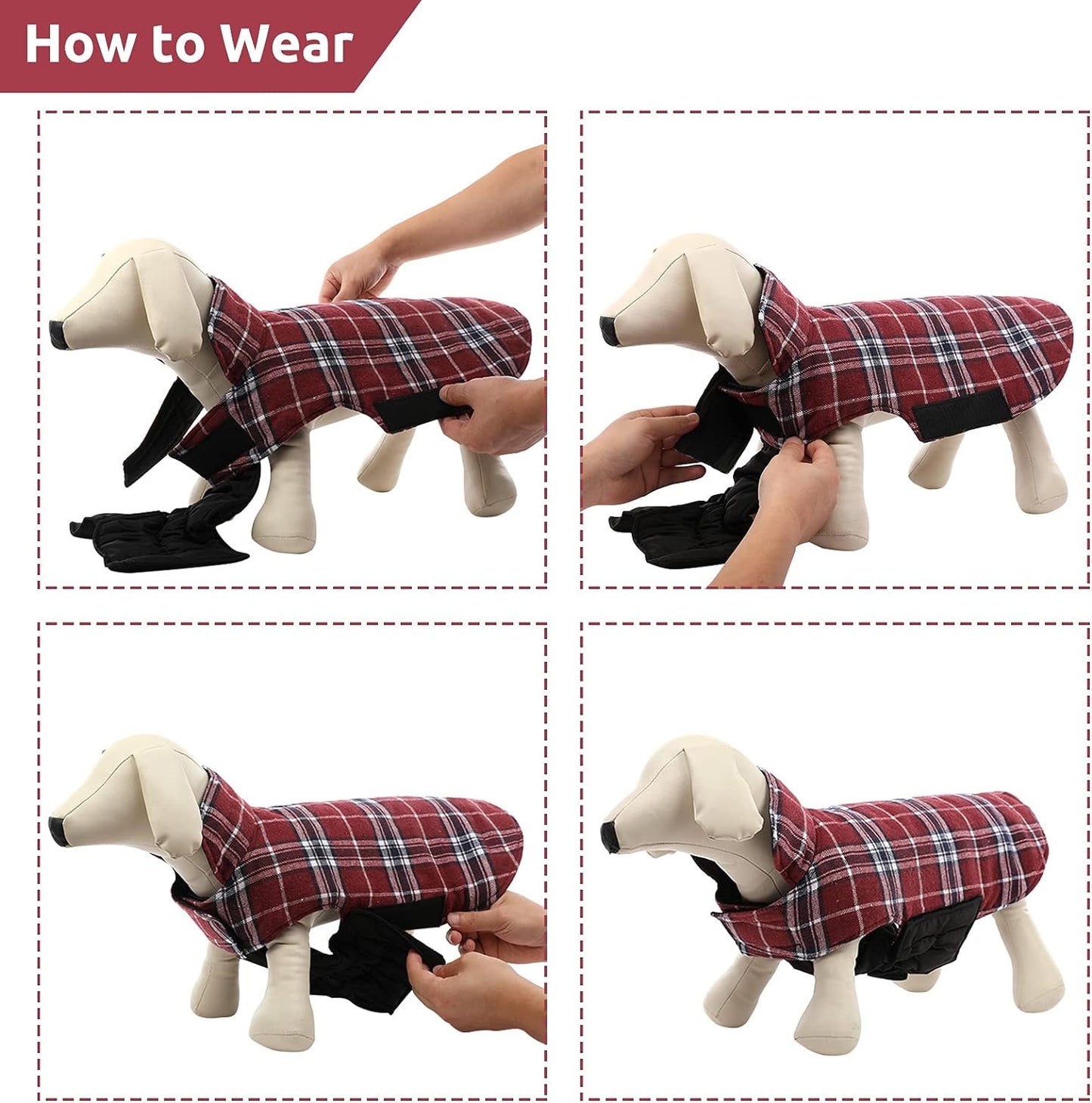 Dog Jackets for Winter, Reversible Dog Coat Windproof Waterproof Dog Winter Jackets for Cold Weather, British Style Plaid Dog Coats Warm Dog Vest for Small Medium Large Dogs,Red