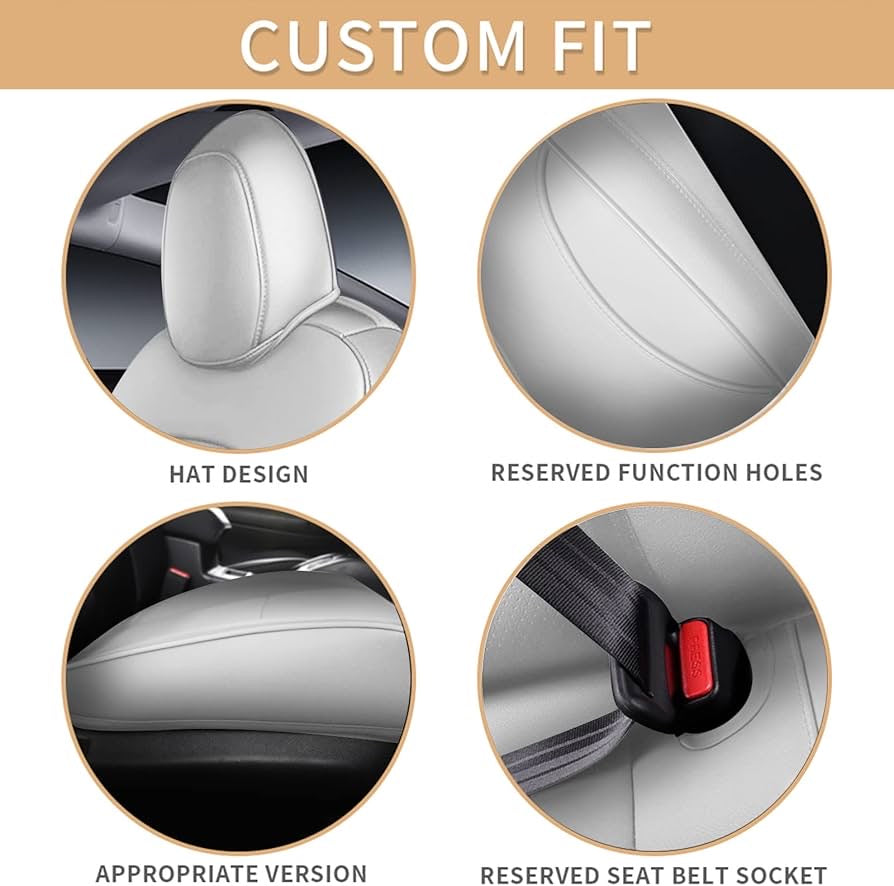 5 Seat Cover Custom Fit for Tesla Model 3 Synthetic Leather Car Seat Cushion Protector for 2017 2018 2019 2020 2021 2022 2023 Customized (Lichi White Model 3)