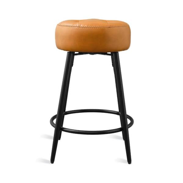 24 in. Whisky brown Faux leather metal Counter Height Kitchen Bar Stools