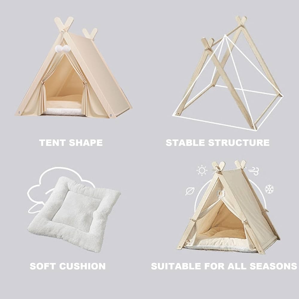 Dog Teepee, Dog Mat, Flat Dog Bed, 24Inch Pet Teepee with Cushion, Large Cat Teepee Dog Tent Bed, Dog Cat House Indoor (CDog Teepee, Dog Mat, Flat Dog Bed, 24Inch Pet Teepee with Cushion, Large Cat Teepee Dog Tent Bed, Dog Cat House Indoor (Color : Beige)