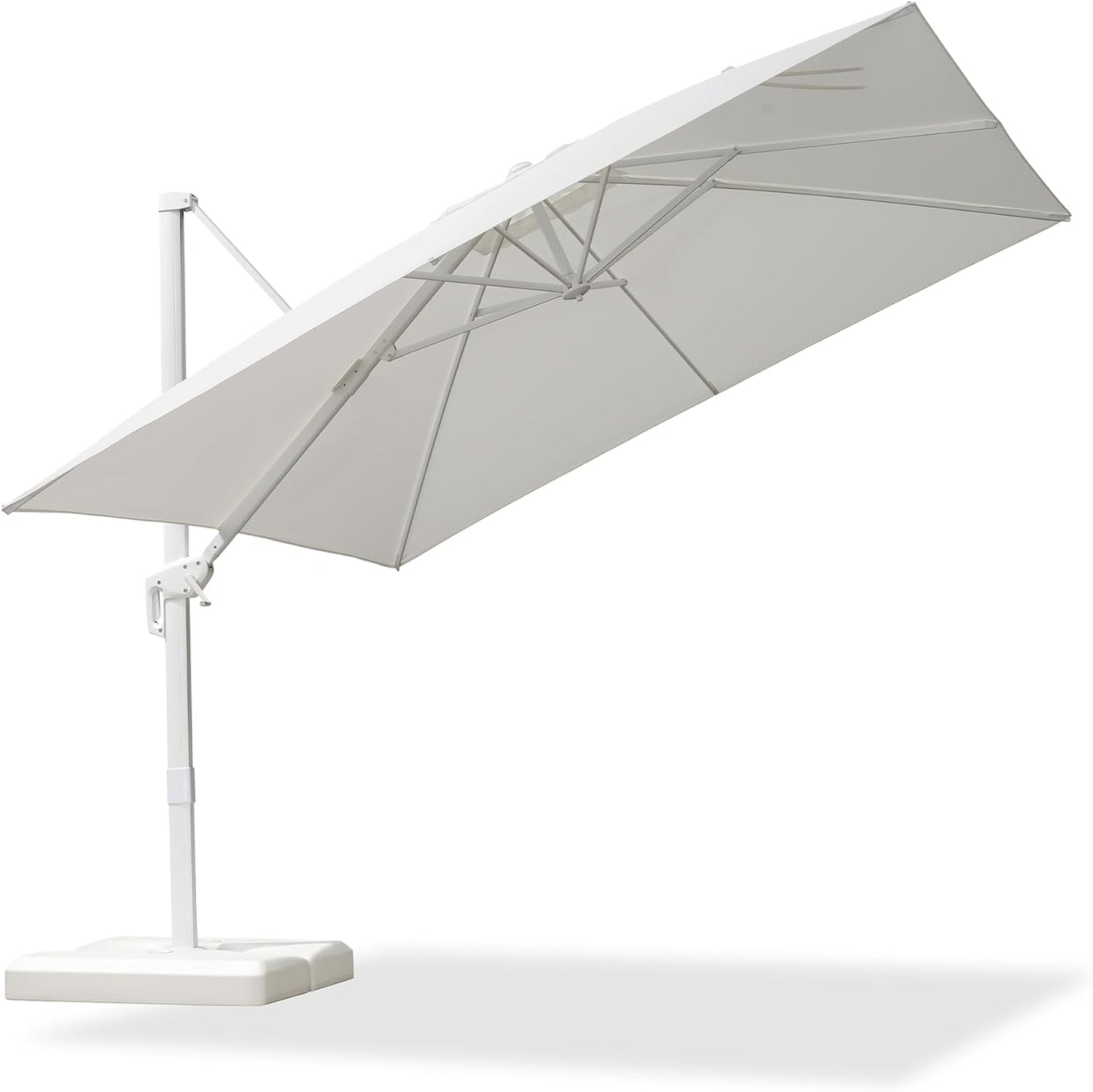 PURPLE LEAF 10 FT Patio Umbrella White Cantilever Umbrella Aluminum Square Outdoor Offset Umbrella Hanging Windproof with 360° Rotation for Garden Deck Pool, White