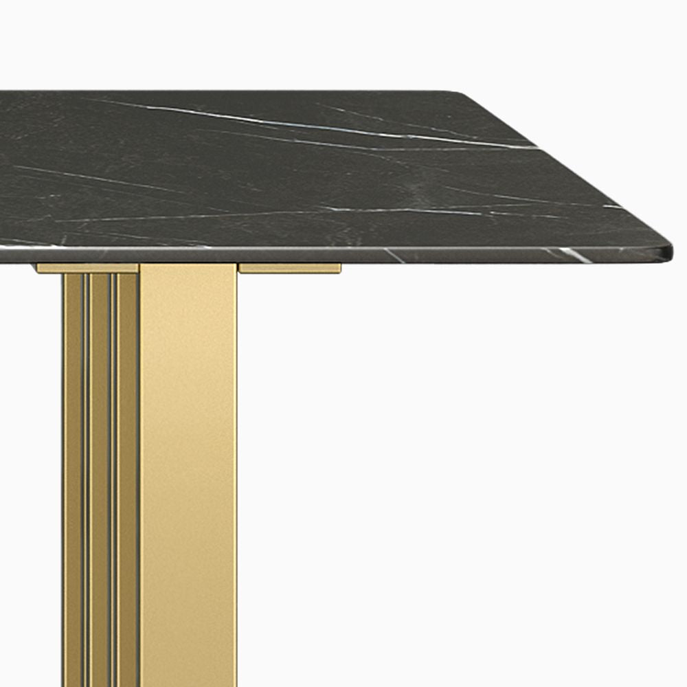 Rectangular Dining Table Set With Golden Metal Base