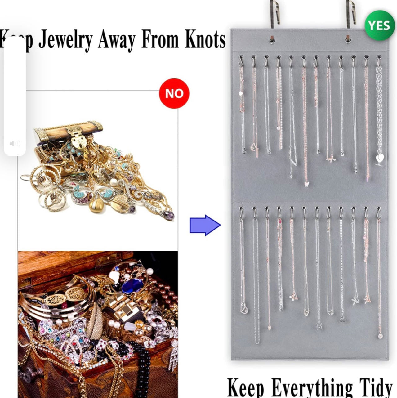 Jewelry Organizer Hanging Necklace Storage Holder 24 Hooks 1 pack Gray