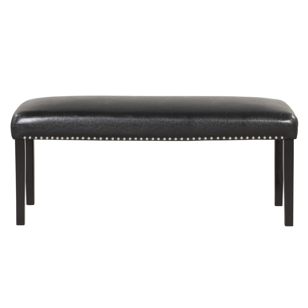 PU Leather Upholstered Dining Bench with Nailhead Trim, Black. 46x16inches