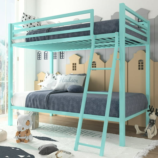 Twin-Over-Twin Bunk Beds with Heavy Duty Metal Frame and Ladder, Apple Green.（Excluding Mattress)