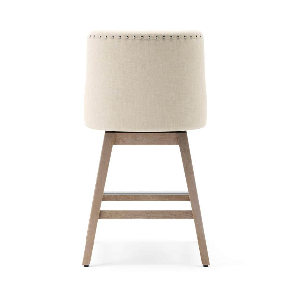 26 in. Wood 360° Free Swivel Upholstered Bar Stool with Back, Performance Fabric in Beige