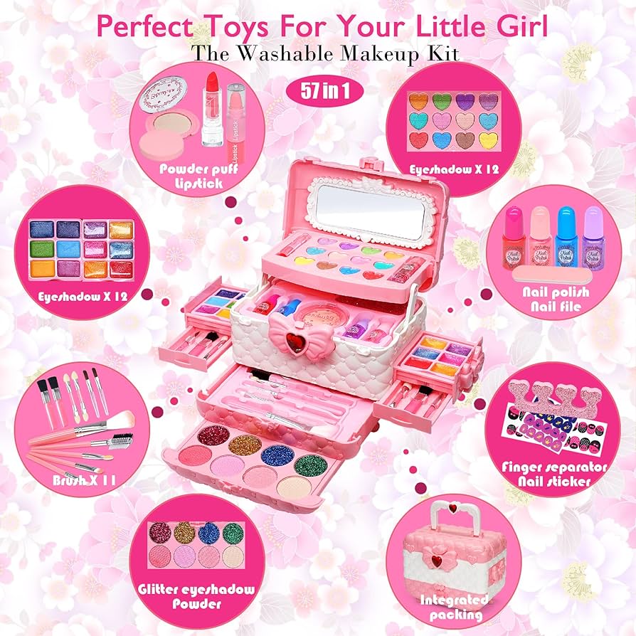 Kids Makeup Toys for Girls - Safe and Washable Makeup for Kids, Kids Makeup Kit for Girl, Real Girls Makeup Kit for Kids Toddler, Princess Birthday Gifts for 4 5 6 7 8 9 Year Old Girls Gift (Pink)