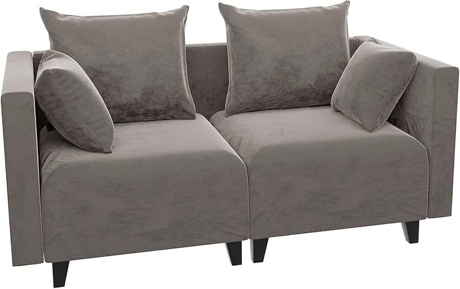 Sectional Sofa, Velvet Square Arm Sofa for Bedroom, livingroom, Camel