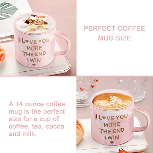 Pink 12oz Coffee Mug For Birthday,Anniversary, Valentine's Day. I Love You More The End Print