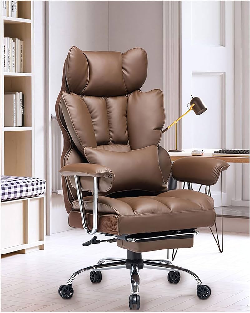 Desk Office Chair 400LBS, High Back Office Chair,PU Leather Office Chair, Executive Office Chair, Reclining Office Chair, Brown Office Chair with Lumbar Support and Leg Rest