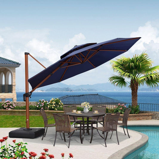 PURPLE LEAF Double Top 12 ft Round Aluminum Patio Umbrella in Navy.