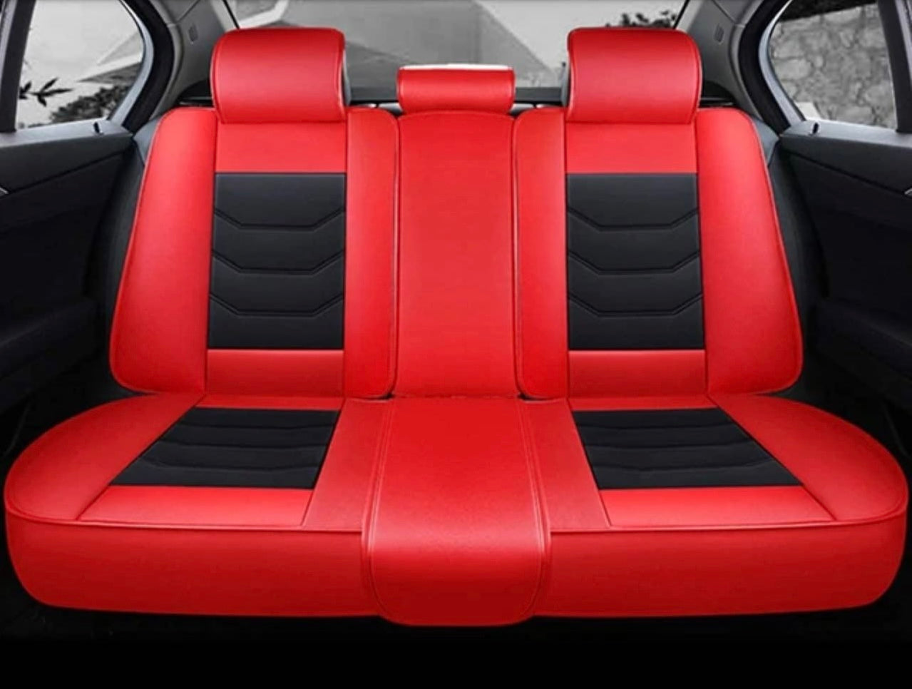 5pcs Universal Car Seat Covers Full Set PU Leather Automotive Vehicle Cushion Cover Full Surround Waterproof Protectors Accessories for Most 5 Seats Cars/SUV/Truck/Vans Red