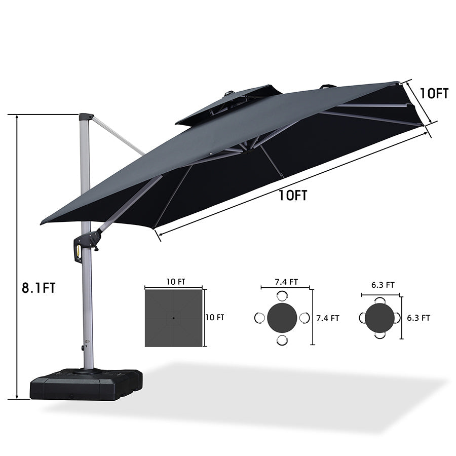 PURPLE LEAF Double Top 360 Degree Rotation 10x10ft Square Patio Classic Umbrella