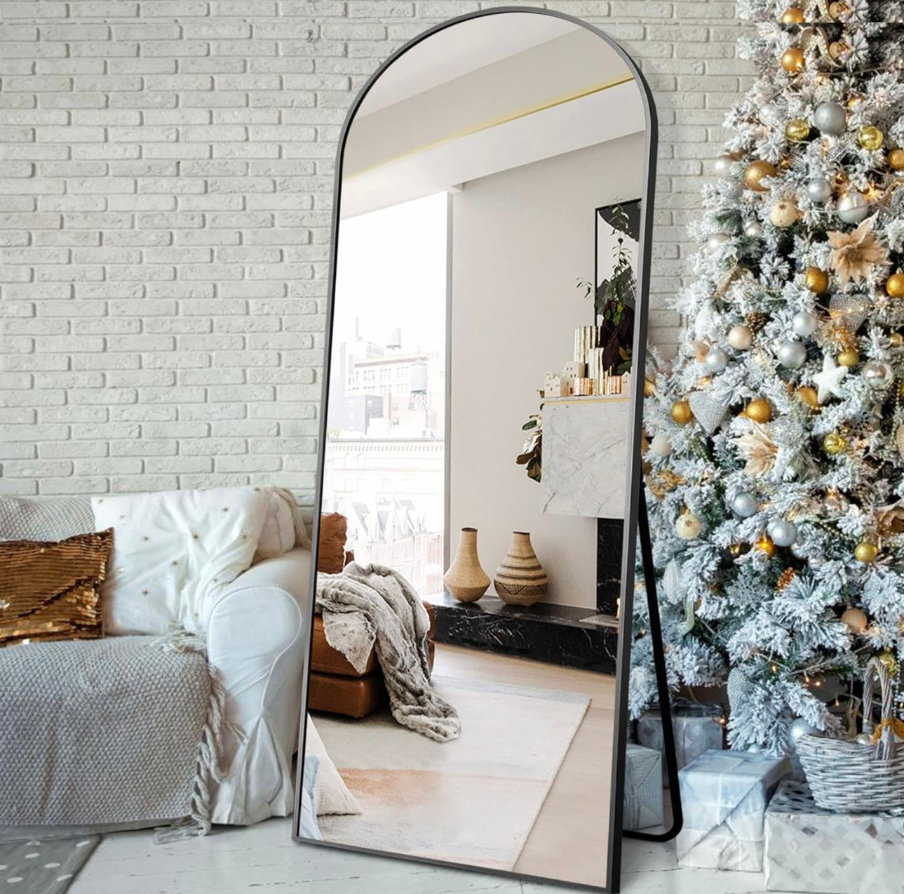 Arched Full Length Mirror, 72”x27”, Large Full Body Mirror with Aluminium Metal Frame, Shatter Protection, Wall-Mounted Mirrors for Living Room or Dressing Room. Black（Arched）