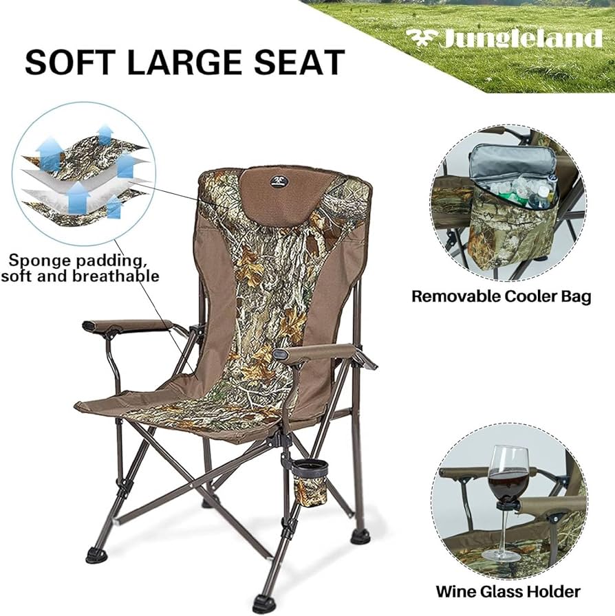 Oversized Camping Folding Chair for Adults, Heavy Duty Camouflage Chairs for Outdoor Collapsible Padded Arm Realtree Chair, Portable Camping Chair with Cup Holder for Travel, 330 lbs