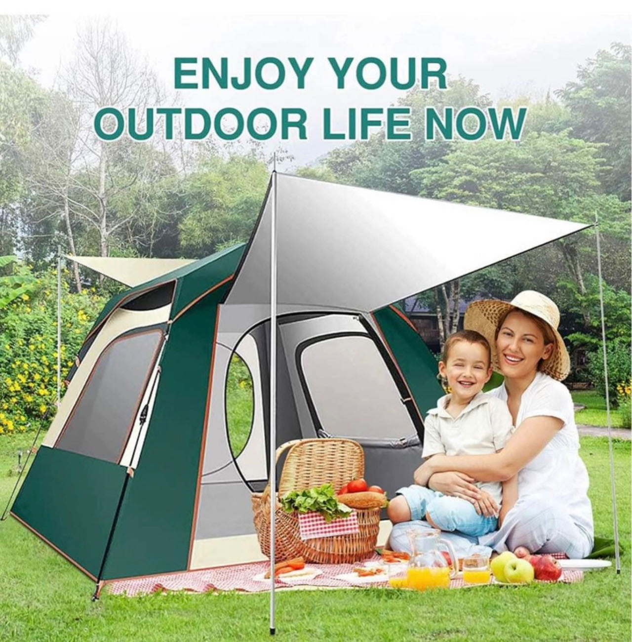 Family Camping Waterproof Tent, 79X79X57(Inches), Lightweight, UV Resistant, Outdoor Camping Gear