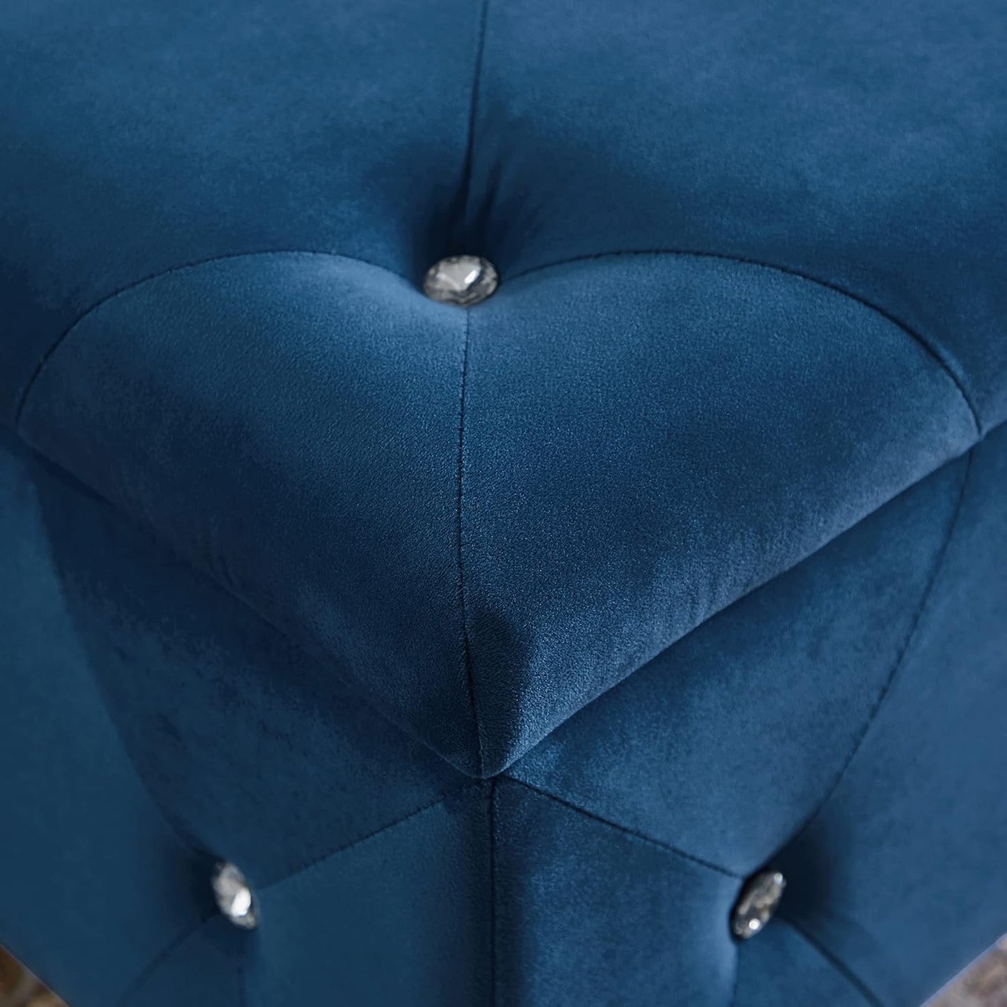 Home Storage Bench, Velvet Button and Diamond Design Bedside Stool, Suitable for Bedroom Entry and Living Room (Blue)