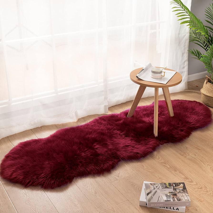 Luxury Soft Faux Sheepskin Fur Chair Couch Cover Area Rug Bedroom Floor Sofa Living Room (2 x 6 ft, Burgundy)