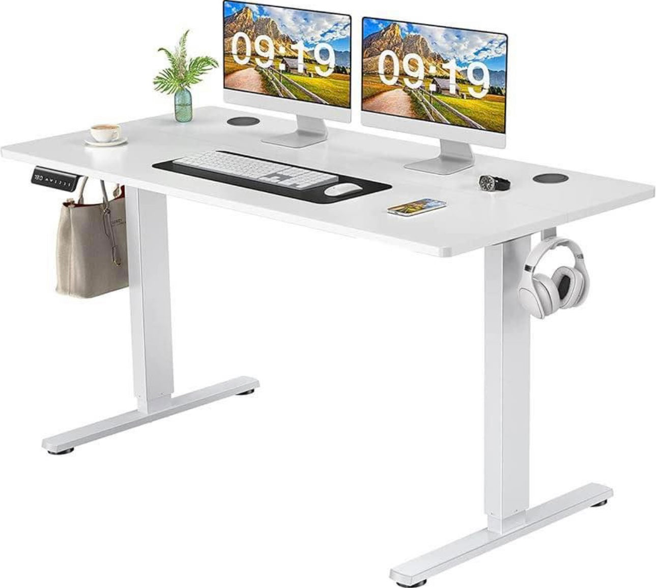 55x24inches Electric Standing Desk with Splice Board,Ergonomic Height Adjustabley. White