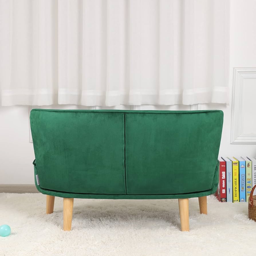 2-Seat Kid Sofa Couch with Velvet Fabric,Kid Sofa Chair with Wooden Frame for 3-6 Age Children Gift,35.6" Length, Emerald