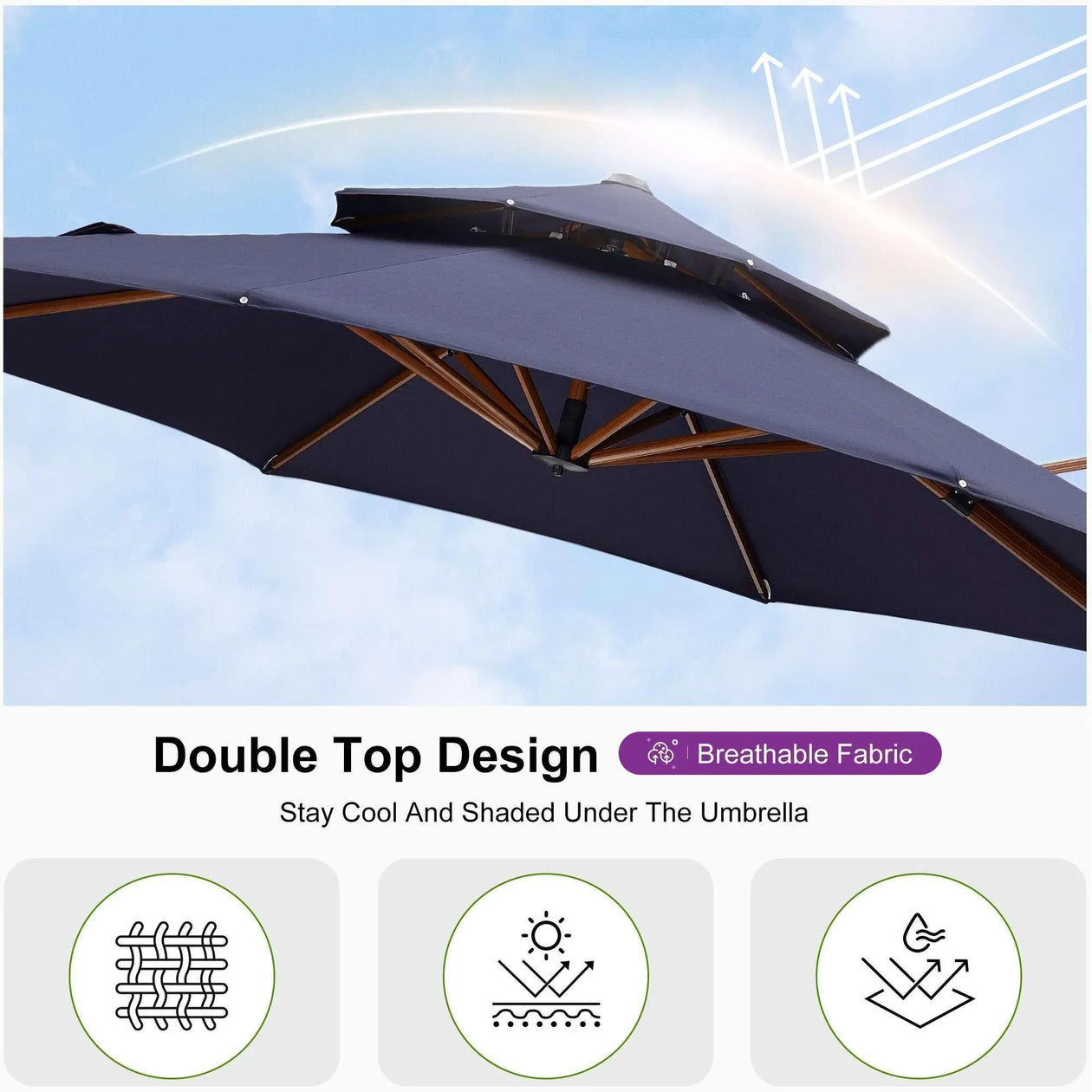 PURPLE LEAF Double Top 12 ft Round Aluminum Patio Umbrella in Navy.
