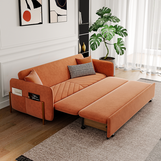 53.5" Full Sleeper Sofa Upholstered Convertible Sofa Bed 3 in 1 Sleeper Sofa Couch Bed, Small Tufted Velvet Convertible Loveseat Futon Sofa w/Pullout Bed, Multi-Pockets for Living Room