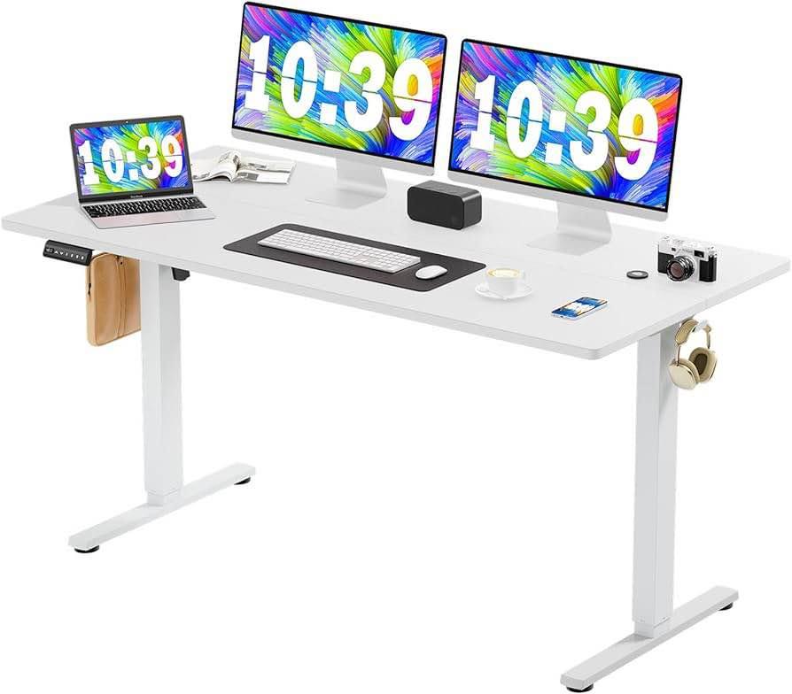 40 x 24inches Electric Standing Desk with Splice Board, Ergonomic Height Adjustabley. White