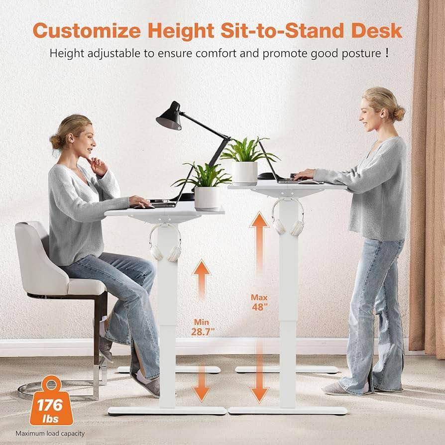 40 x 24inches Electric Standing Desk with Splice Board, Ergonomic Height Adjustabley. White