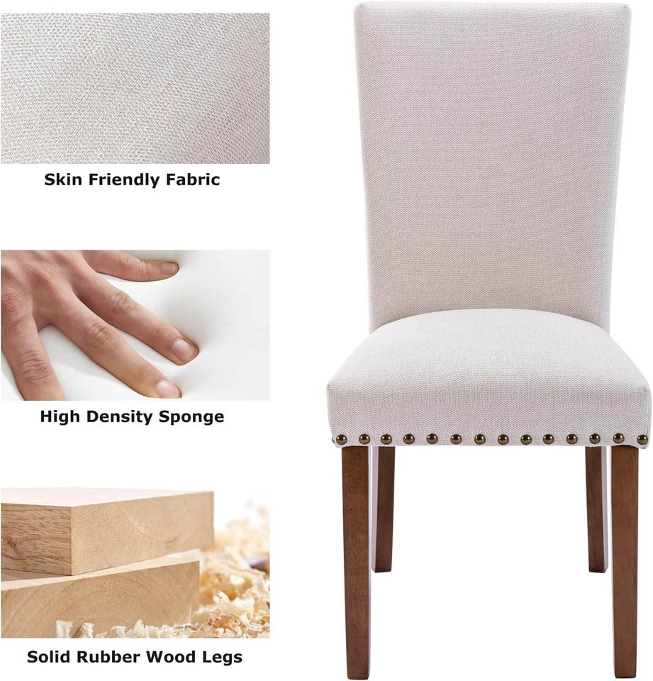 Fabric Parsons Upholstered Dining Chairs. Wood Legs. Beige