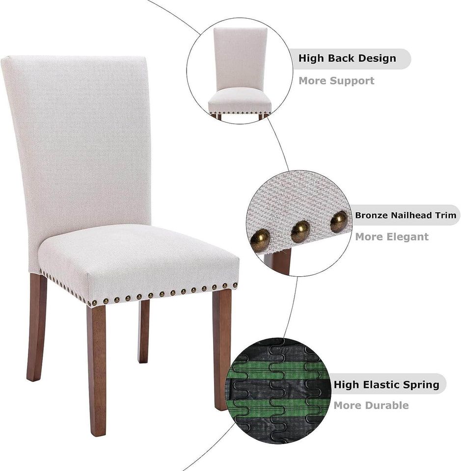 Fabric Parsons Upholstered Dining Chairs. Wood Legs. Beige