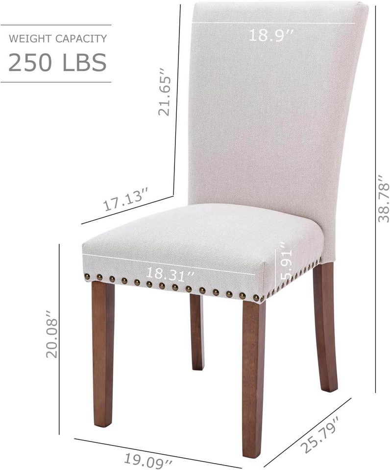 Fabric Parsons Upholstered Dining Chairs. Wood Legs. Beige