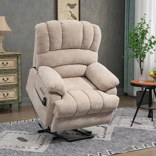 Recliner Chair, Rocking Chair with Massage and Heat, Power Lift Recliner Chair with 8-Point Vibration Massage and Lumbar Heating for Living Room, Bedroom, Nursery (Beige)