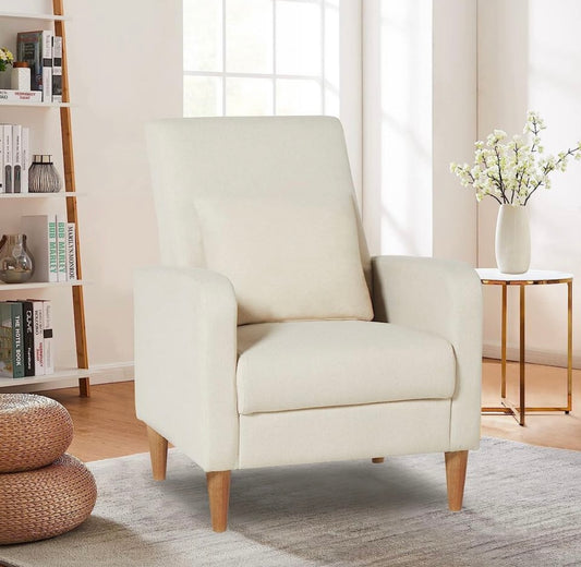 Modern Upholstered Accent Chair Armchair with Pillow, Fabric Side Chair Single Sofa.Beige