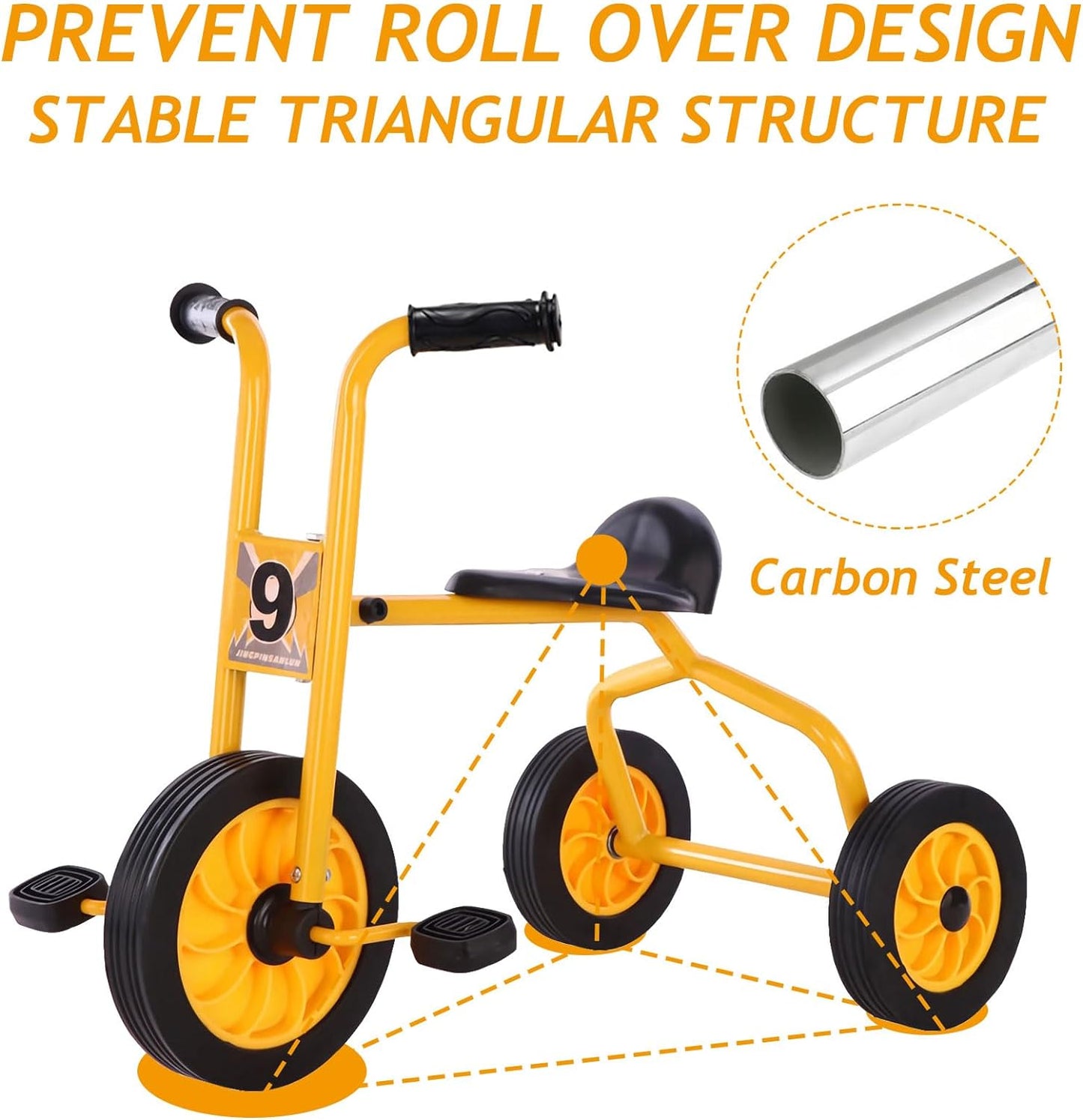 Kids Tricycle for Rider Age 2+,Kids Trike with Inflation-Free Wheels,Preschool Daycare Kids Pedal Bike,Kids Outdoor Play Equipment,Trikes for Toddlers,Carbon Steel Frame