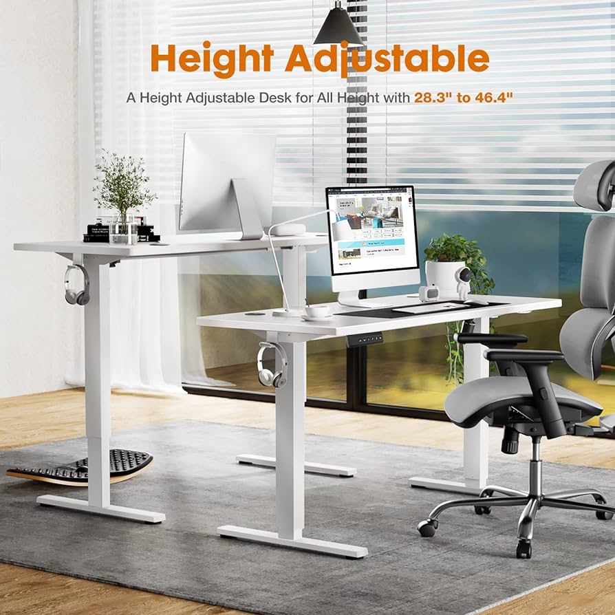 63x24inches Electric Standing Desk with Splice Board,Ergonomic Height Adjustabley. White