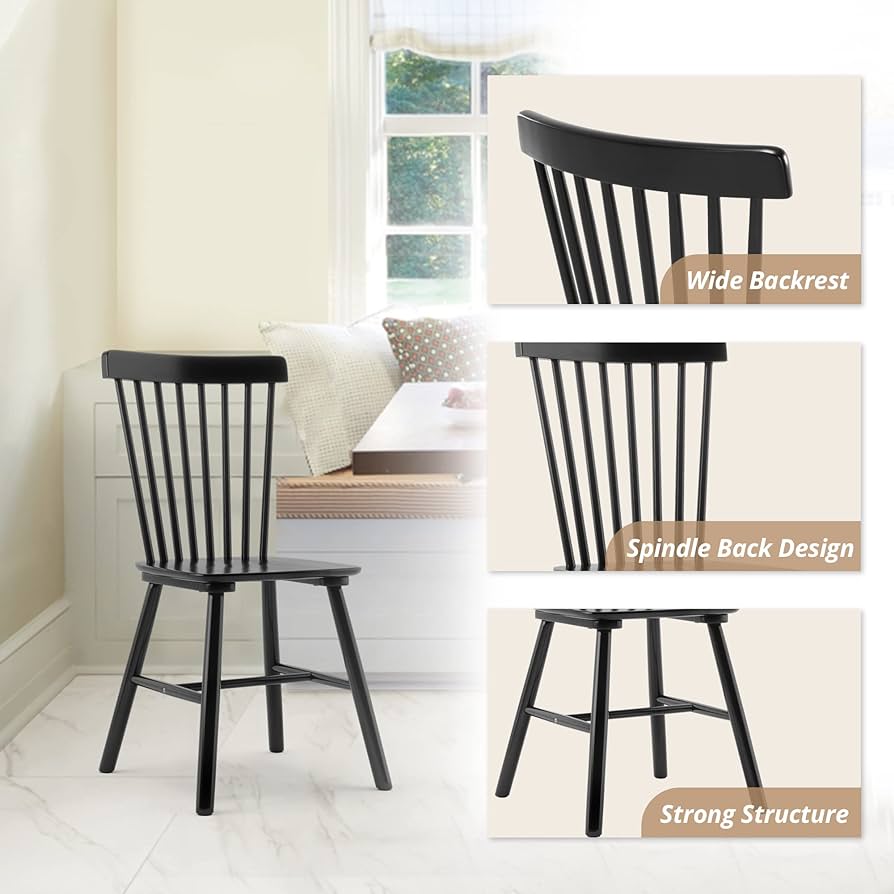 Set of 4 Windsor Dining Chair(no table), Spindle Back Wood Chairs, Black