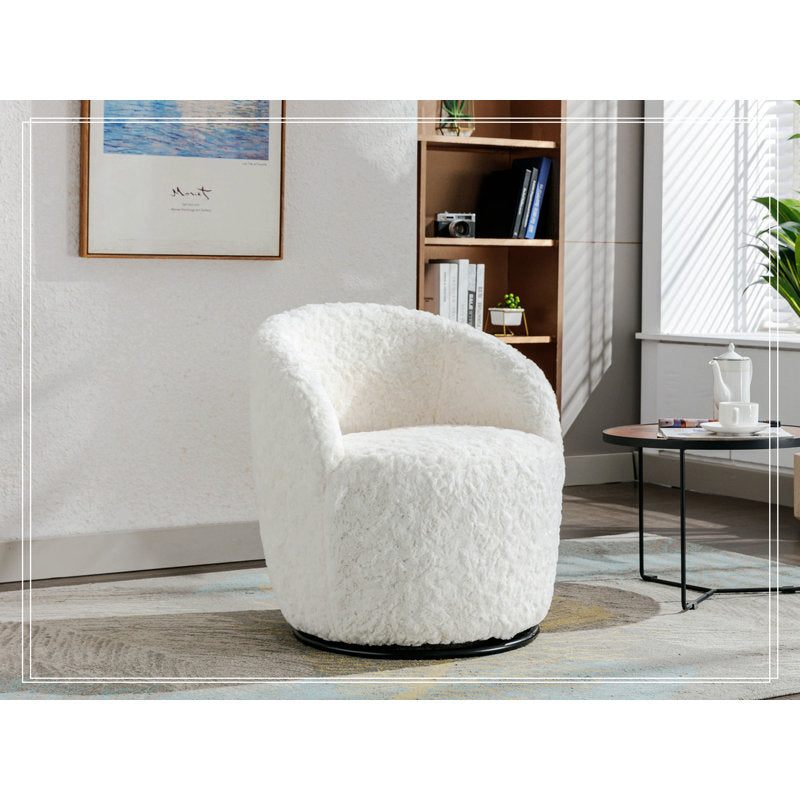 360° Swivel Chair, Soft Touch Modern Teddy Tiny Upholstered Barrel Varity Sofa for Living Room, Bedroom, Indoor Furniture