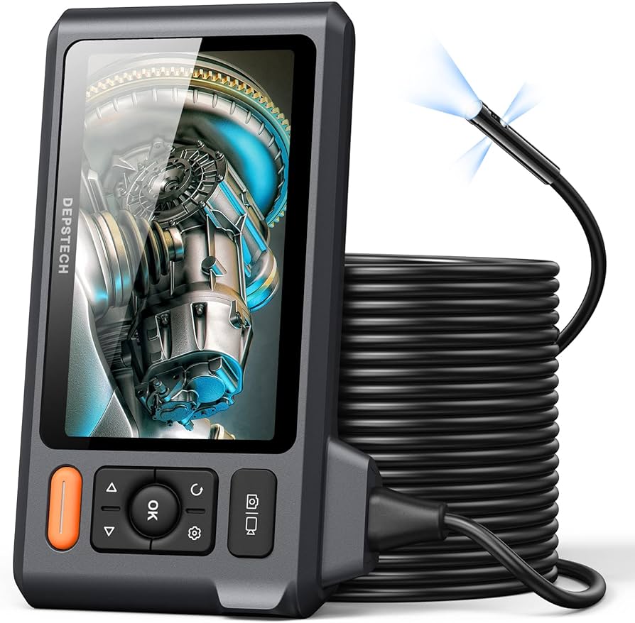 DS520 Triple Lens Sewer Camera, 5" IPS Screen Inspection Camera with 50FT Semi-Rigid Cable, DS520 4.92ft Semi-Rigid Cable, 1080P Dual Lens Endoscope Camera with Lights, Portable Case