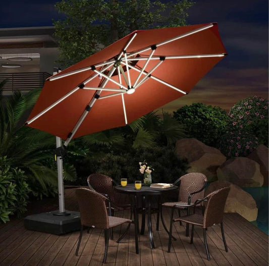 10’ Round Purple Leaf Outdoor Umbrella With LED Lights(base not included)