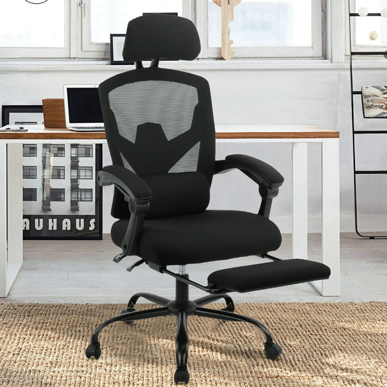 Ergonomic Office Chair, High Back Mesh, Reclining with Footrest, Lumbar Support, Adjustable Headrest, and Armrests, Green