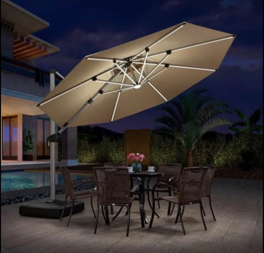 11’ Round Purple Leaf Outdoor Umbrella With Lights