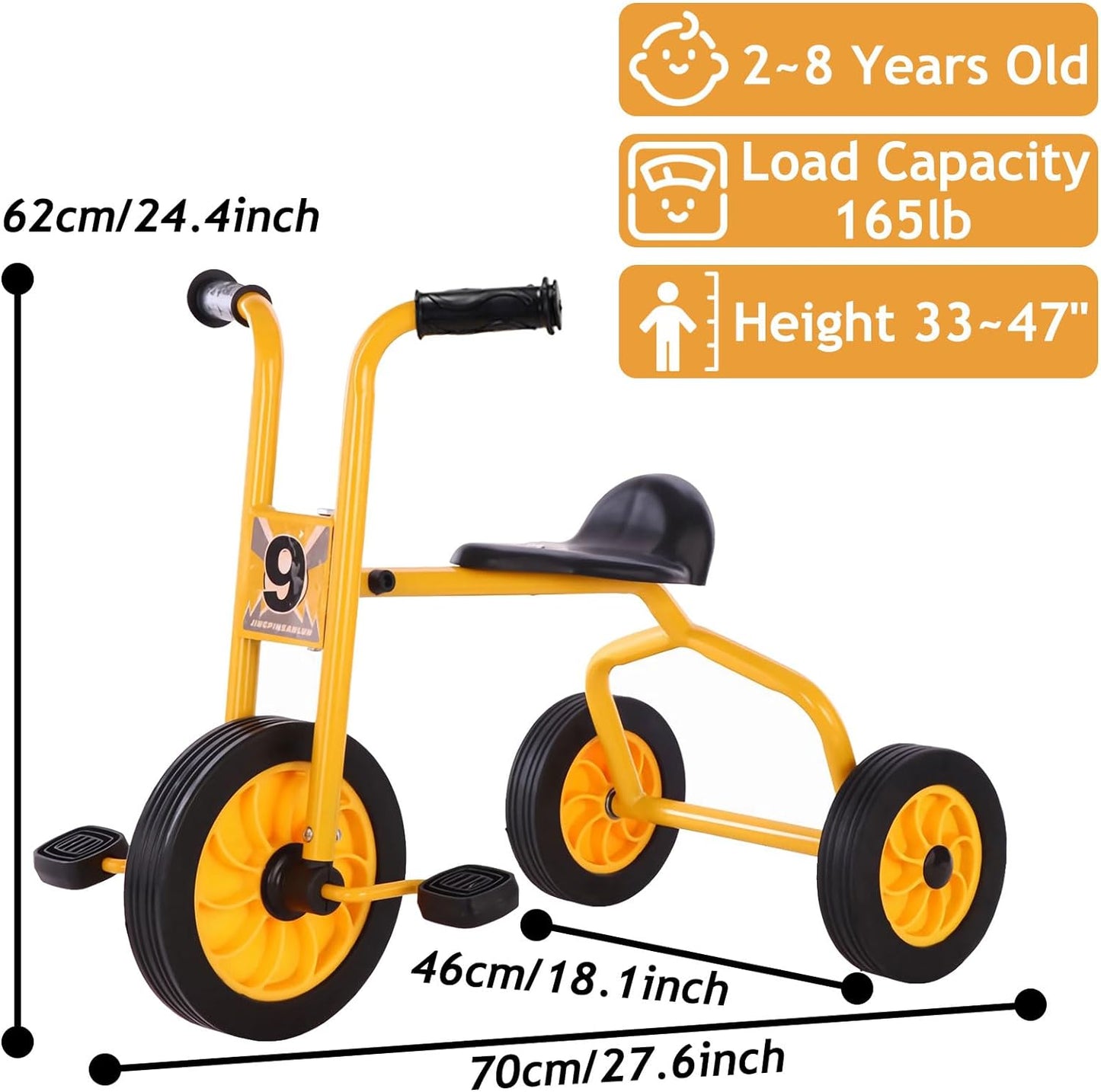 Kids Tricycle for Rider Age 2+,Kids Trike with Inflation-Free Wheels,Preschool Daycare Kids Pedal Bike,Kids Outdoor Play Equipment,Trikes for Toddlers,Carbon Steel Frame