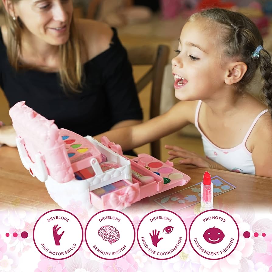 Kids Makeup Toys for Girls - Safe and Washable Makeup for Kids, Kids Makeup Kit for Girl, Real Girls Makeup Kit for Kids Toddler, Princess Birthday Gifts for 4 5 6 7 8 9 Year Old Girls Gift (Pink)