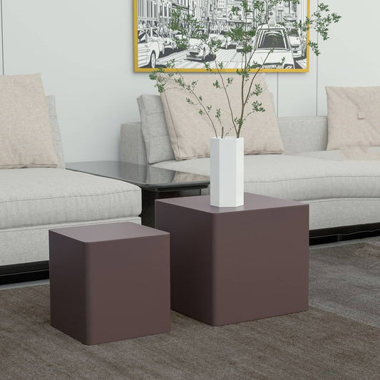 Nesting Side Table Set of 2, Modern Mid Century Square Small Coffee Table End Table Bed Side Table Accent Table for Living Room Bedroom,Entryway, and Apartment (Dark Brown)