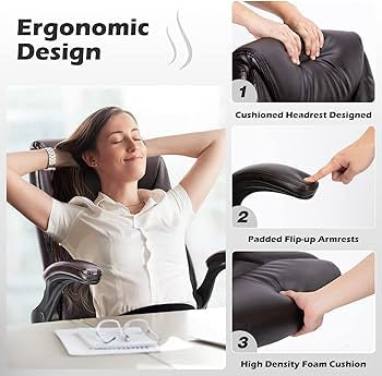 Executive Office Chair – Ergonomic Adjustable Computer Desk Chairs with High Back Flip-up Armrests, SwExecutive Office Chair – Ergonomic Adjustable Computer Desk Chairs with High Back Flip-up Armrests, Swivel Task Chair with Lumbar Support, Bonded Leather