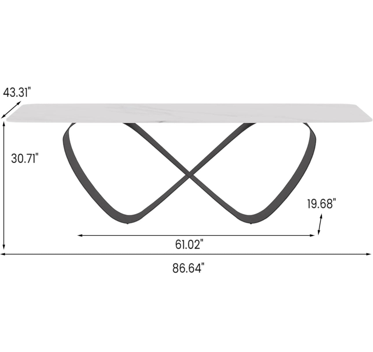 87” Modern Dining Table for 8, Rectangle Dining Table Large, Sintered Stone Dining Table with Butterfly Shape Carbon Steel Base, White Kitchen Table for Dining Room Table